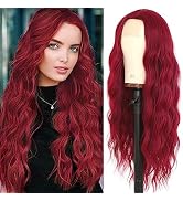 EVLYNN Red Wig Long Wavy Burgundy Wigs for Women Long Curly Wine Red Wig Loose Wave Red Synthetic...