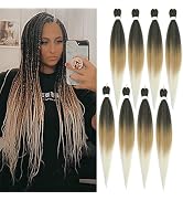 Braiding Hair Pre-Stretched Braiding Hair-8 Packs Ombre PreStretched Braiding Hair For Crochet Tw...