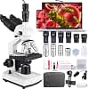 Poothoh Compound Trinocular Microscope, 40X-5000X Magnification, Research Grade Professional Microscope with USB Camera and Mechanical Stage, Microscope for Adults