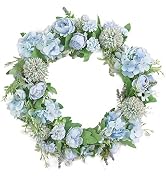Spring Wreath Silk Peony Wreath with Green Leaves, Artificial Hydrangea and Peony Flower Wreath f...