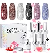 Candy Lover Gel Nail Polish, 6 Glitter Colors Gel Polish Set, Quick Dry Gel Nail Soak off Gel Pol...