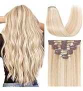 TESSHAIR Clip in Hair Extensions Real Human Hair 12 Inch Human Hair Clip in Extensions Blonde & B...