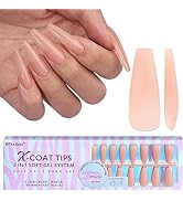 XL Long Coffin Gel Nail Tips - BTArtboxnails Nude Peach Extra Long Soft Gel Nail Tips, 2 in 1 Neu...