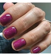 Purple Press on Nails Short Square Fake Nails Acrylic False Nails with Solid Colour Designs Gloss...