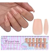Short Coffin Gel Nail Tips - BTArtboxnails Nude Peach Soft Gel Nail Tips, 2 in 1 Neutral X-coat T...
