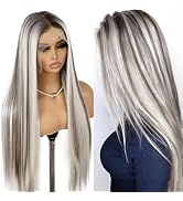 SAPPHIREWIGS 13×6 Straight Synthetic Lace Front Wigs for Women Highlight Wig Ombre Platinum Blond...