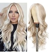 SAPPHIREWIGS 13×4 Body Wave Lace Front Wig for Women Highlight Ash Blonde with White Tips Pre Plu...