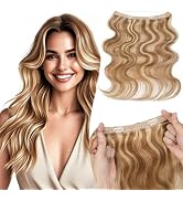 TESSHAIR Halo Hair Extensions Wavy Curly, 100% Real Human Hair,No Tangle & Smooth,Invisible Wire ...
