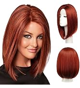BESTUNG Short Bob Wigs Straight Hair Wigs for Women Side Part Accessories Full Wig (RED)