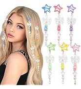 SAWINDA Colorful Star Hair Clips Beaded Butterfly Bear Pearl Pendant Hair Jewelry for Braids Acry...
