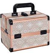 Joligrace Bohemian Makeup Train Case Portable Travel Cosmetic Box with Mirror 2 Trays Makeup Orga...