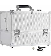 Joligrace Extra Large Makeup Train Case 6 Tray Make Up Artists Organizer Box Lockable Cosmetic Je...
