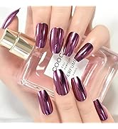 ELEVENAIL Medium Ballet Ballerina Metallic Mirror Bright Grapes Purple Press on False Nails Salon...