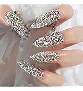 Luxury Full Cover 3D Rhinestone Press on False Nails Super Extra Long Stiletto Fake Nails Manicur...