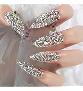 Luxury Full Cover 3D Rhinestone Press on False Nails Super Extra Long Stiletto Fake Nails Manicur...