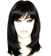 Kalyss Black Wigs with Hair Bangs Medium Long Straight Layered Synthetic Hair Wigs for Women