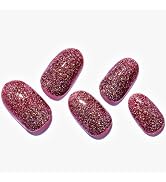 GLAMERMAID Short Oval Red Press on Nails, Glitter Handmade Gel Fake Nails, Shimmer Jelly Glue on ...