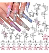 RODAKY 30PCS Star Nail Charms Silver 3D Triple Star Nail Decoration Pink Star Rhinestones Y2K Sty...