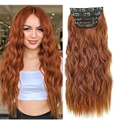 Cisyia Clip In Long Wavy Hair Extensions 4PCS 20 inches Thick Hairpieces Copper Red Synthetic Hai...