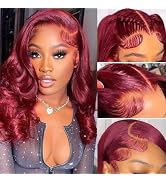99J Burgundy Bob Wig Human Hair 13x4 Frontal Lace Wig 16 Inch Body Wave HD Lace Front Wigs Human ...