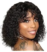 Amella Hair 10A Curly Human Hair Wigs with Bangs 150% Density Wigs for Black Women Curly Wigs wit...