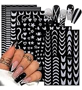 8 Sheets White Glitter French Line 3D Nail Stickers Holographic Swirl Stripes French Tips V-Shape...