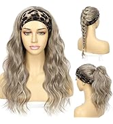 SAPPHIREWIGS Body Wave Headband Wigs for Black Women Highlight Grayish Brown Synthetic Headband W...