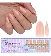 Short Almond Gel Nail Tips - BTArtboxnails Nude Peach Soft Gel Nail Tips, 2 in 1 Neutral X-coat T...