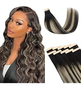 Lashey Tape in Hair Extensions 25g 10pcs 14 Inch Straight Balayage Natural Black to Light Blonde ...