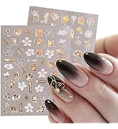 9 Sheets Gold Nail Art Stickers Decals, Flower Nail Stickers 3D Holographic Laser Flowers Leaf Ab...