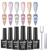 MIZHSE 10ml*6 Colors Cat Eye Gel Nail Polish, Crystal Magnetic Gel Polish Glitter Pink Gold Spark...