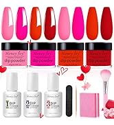 Honey Joy Dip Powder Nail Kit Starter, 4 Colors Dark Red Hot Pink Fine Dipping Powder Liquid Set ...