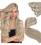 LaaVoo Human Hair Clip in Extensions Ash Blonde Highlights Clip in Hair Extensions Human Hair Dar...