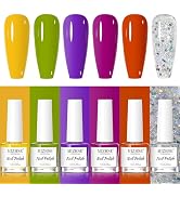 MIZHSE Nail Polish Set 6 Summer Bright Colors Quick Dry Nail Polish Set for Women Girls, Green Pu...