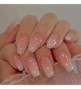 ArtiClaws Nails Press ons Medium Coffin Nude Pink Ombre 24 Pcs Nails Tips Acrylic Glossy Full Cov...