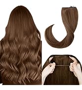 MY-LADY Invisible Wire Hair Extensions Real Human Hair 16 Inch Medium Brown with Transparent Wire...