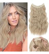 S-noilite Invisible Wire Hair Extensions 24 Inch Dirty Blonde Bleach Blonde Highlights Long Wavy ...
