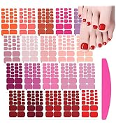 SILPECWEE Toe Nail Stickers Full Nail Wraps Red Solid Color Toenail Polish Strips for Women Self ...