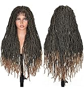 ANNISOUL Ombre Blonde Lace Faux Locs Braided Wig Curly Hair Hand-braided Synthetic Crochet Braids...
