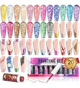 Clara Colors Glitter Gel Polish Nail Art Gel Liner Set for Winter,20 Colors Red Yellow Gel Polish...