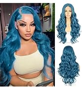 SAPPHIREWIGS Blue Lace Front Wig Long Wavy Wigs for Women Free Part Pre-plucked Hailine Loose Bod...