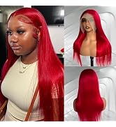 20 Inch Red Wig Human Hair Straight Red Lace Front Wigs Human Hair Glueless 13x4 HD Transparent L...