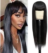 REMY Straight Human Hair Wigs With Bangs Virgin Human Hair Wigs 9A Grade Natural Color 16 Inch Br...