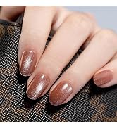 Short Almond Cat Eye Press on Nails,BettyCora Almond Round 24 PCS Fake False Nail Tips Nail Kit w...
