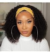 Headband Wig Curly Human Hair Wigs for Women 150% Density Brazilian Kinky Curly Wigs Scarf Gluele...