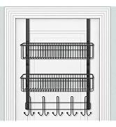 Over The Door Organizer Hanger, Door Hanger Towel Rack 15 Hooks with 2 Mesh Basket, Over Door Bat...