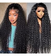 FIONAT Deep Wave Lace Front Wigs Human Hair 180% Density 13x6 Lace Front Wigs Human Hair Pre Pluc...