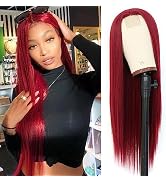 EVLYNN Red Wig Long Straight Burgundy Lace Front Wigs for Women Heat Resistant Synthetic Long Sil...
