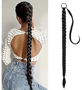 YMSGIRL Long Braided Ponytail Extension with Hair Tie Straight Wrap Around Hair Extensions Ponyta...