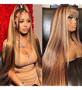 MSGEM 4/27 Highlight 13x6 HD Lace Front Wigs Human Hair 180% Density 28 inch Ombre Highlight HD T...